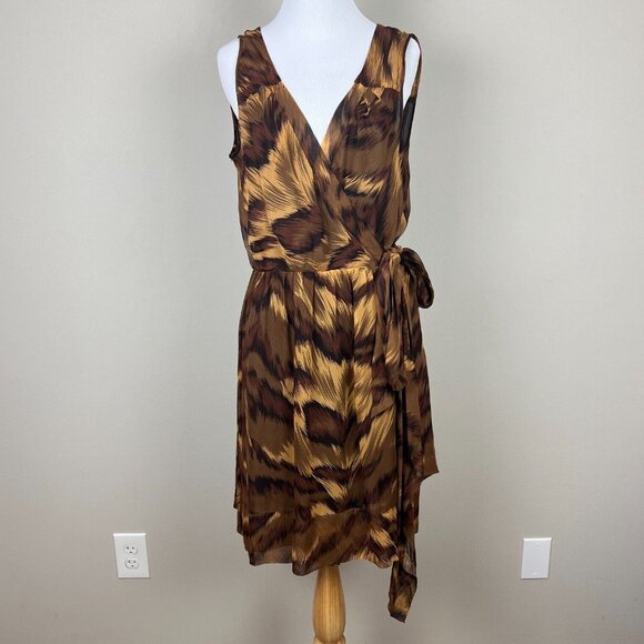 Diane Von Furstenberg Dress Women 6 Brown Wrap 100% Silk Sleeveless V-Neck  Sheer
